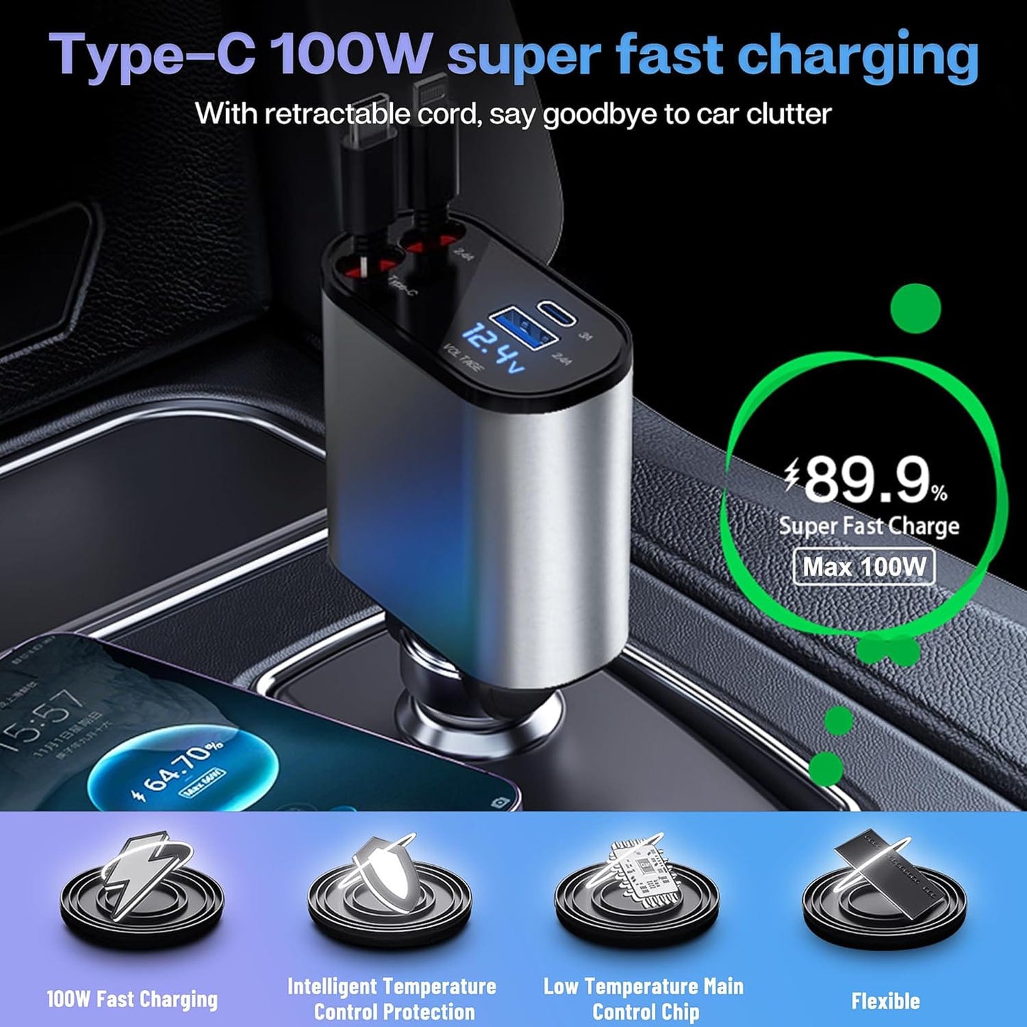 4 in 1 Super fast Car Charger 120 W